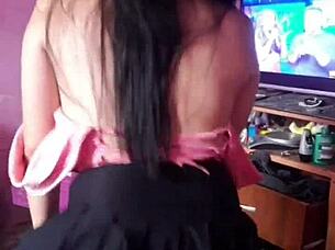 Babe masturbates alone in room after getting hot from tik tok