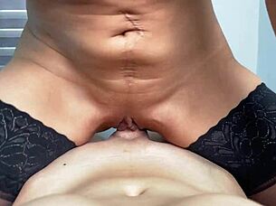 Hot POV Reverse Cowgirl Ride in Stockings Ends with Cum on Boobs