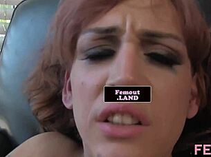 solo shemale feels intense pleasure tugging her huge dick