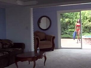 pov blowjob from busty milf in red bikini