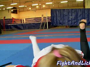 european lesbian babe gets her ass dildoed after wrestling match with toys