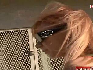 Blonde teen 18+ picked up by inked lesbian for wild dildo action!