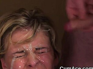 Randy looker gives blowjob and swallows cum after facial in pov 😋