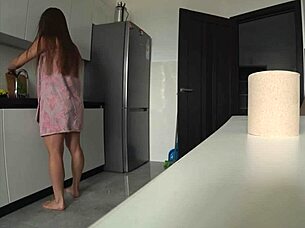 real cheating wife and husband's friend fucking in the kitchen home alone