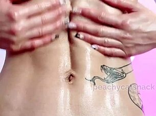 Petite Asian Oils Her Muscular Body