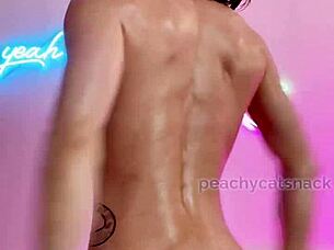 Petite Asian Oils Her Muscular Body