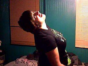 Busty slut with pierced nipples strips clothes ripped on webcam