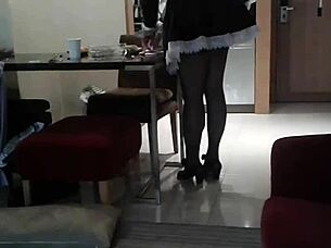 Maid cleans the house