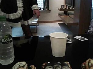 Maid cleans the house