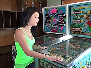 little bailey explores self-pleasure in arcade with toy