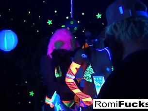 romi rain and dani daniels lesbian black-light fun.