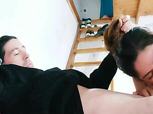 this teen gives the best blowjob in the world, sucking like a pro in casual scene