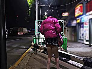 Public whore flashing in miniskirt