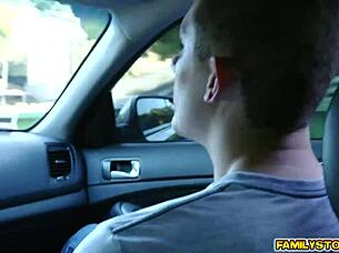 hot sexy step aunt flashes blue eyes and busts out tits