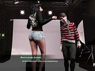 Fashion business model shows her pussy during an anime-style photo shoot with monsters around.