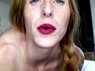 cum for me pretty please, redhead masturbates to orgasm