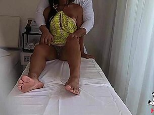 Latina teen amateur gets handjob from tantric masseur in short dress