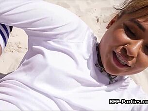 Post Volleyball, Teens In Foursome With Dirty Coach Squirt And Suck!