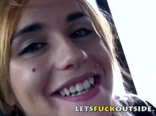 Let's fuck outside - amateur blonde in fishnet squirt outdoor