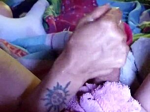 wife jerks off husband, squirting everywhere during orgasm