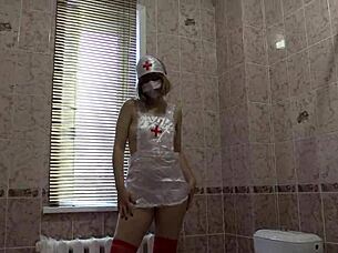 sexy nurse in roleplay uses dildo on hairy pussy and anal in juicy amateur medical fetish