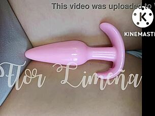 peruvian girl plays alone at work with dildo on ass