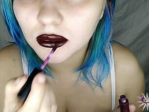 Mouth Fetish: Milf Paints Lips With Lipstick In High Definition Close Up.