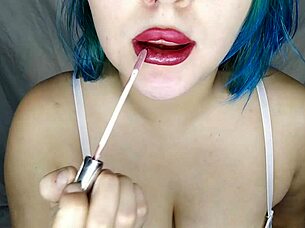 Mouth Fetish: Milf Paints Lips With Lipstick In High Definition Close Up.