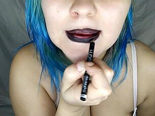 Mouth Fetish: Milf Paints Lips With Lipstick In High Definition Close Up.