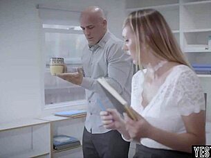 office harassment with a hot blonde milf giving rough blowjob at work