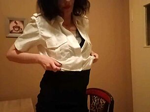 i fucked that horny secretary hard after dildo play, cum on her glasses