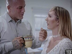 office harassment with a hot blonde milf giving rough blowjob at work