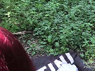Hey, check out this pov redhead getting fucked in the woods, public sex and all.