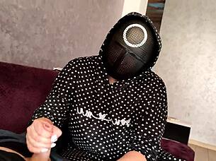 hey, squid game got wild, jerked a guy off, got cum on my tits!