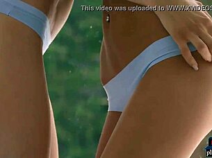 four lesbian girlfriends enjoy beach striptease 😊
