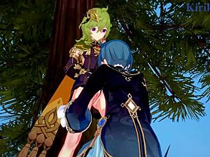 Shenhe and collei and xingqiu have intense sex genshin impact hentai