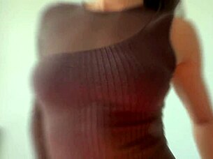 Elegant milf jerks me off onto her juicy ass