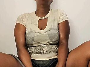 Ebony Babe Masturbates In Shower While Fully Clothed