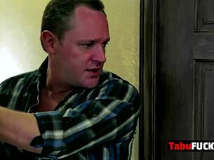 stepdad rocks this stunning brunette cheerleader babe hard