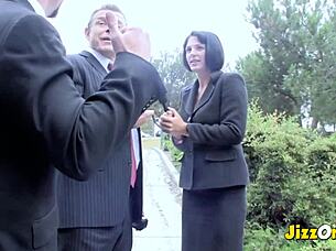 Roxanne Hall the hot brunette milf poses in lingerie for massive cumshot on big tits