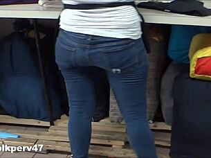 Hidden camera captures sweaty tight Asian ass.