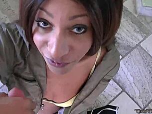 Petite Biracial Teen 18+ Sucks Monster Cock Head.