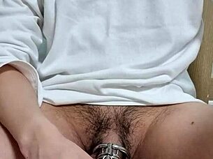 Korslaveman Teases in Chastity with Urethra Toy Play.