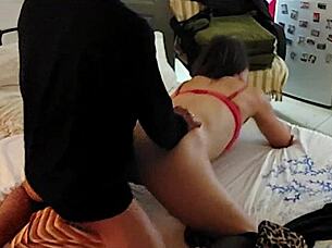 White slut in satin dress gets doggy style blowjob and rimming!