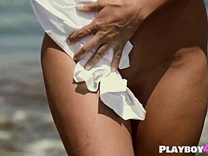 sexy brunette milf dancing and striptease outdoor!