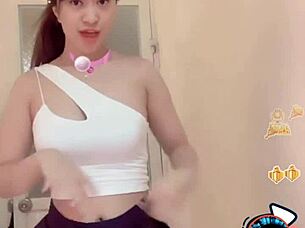 asian girl miu shows her big smooth white tits