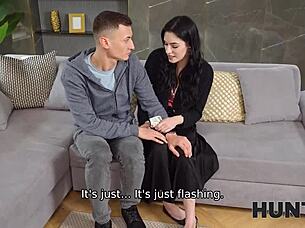 back to basics with a tattooed brunette in a simple european pickup scene