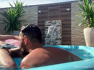 marcos goiano and joseph megazord passionately fucking bareback in the pool