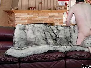 Humping Fur Blanket on Leather Sofa