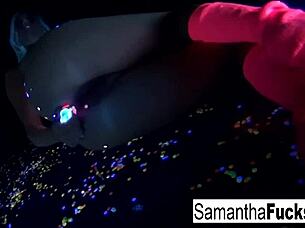 Samantha Saint Gets Off in Super Hot Black Light Solo